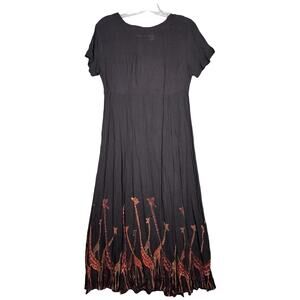 Orvis Dress Womens Medium Black Orange Giraffes‎ Maxi Bohemian Casual Vintage